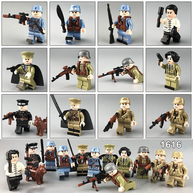 LEGO Military Series Soldier Action Figures With Guns Weapons Ww2  SWAT Armed Forces Building Blocks World War