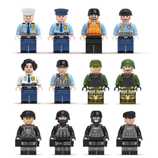 LEGO Military Series Soldier Action Figures With Guns Weapons Ww2  SWAT Armed Forces Building Blocks World War