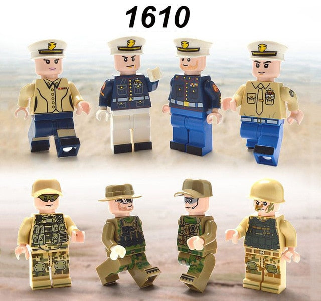 LEGO Military Series Soldier Action Figures With Guns Weapons Ww2  SWAT Armed Forces Building Blocks World War