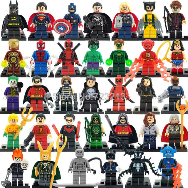 34pcs/lot Super Heroes Figure Set 200+ DC Superman Avengers Justice League X-men Building Blocks Set Batman Thor Toys