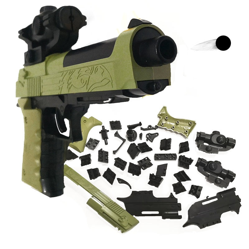 DIY Building Blocks Airsoft Air Toy Gun Beretta Gunsight Assembly Desert Eagle Puzzle Model Toy Can Fire Bullets Gun