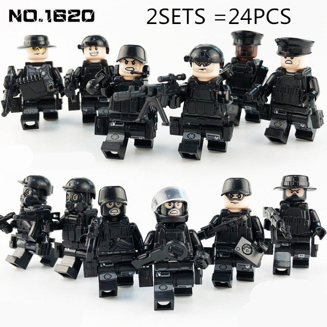 20PCS Military Team City Police Armed Assault Army soldiers legoingly Weapons Guns Figure WW2 World War Blocks Gift Baby Toys