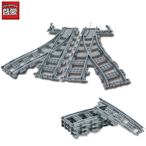 LEGO City Trains Parts Flexible Track Rail Crossing Straight Curved Rails Building Blocks Sets Kids Bricks Toys