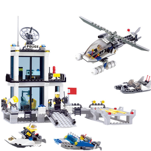 LEGO 536pcs Police Station Building Blocks Helicopter Boat Model Bricks Education Toys